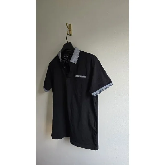 Denim and Flower Men's Polo Shirt Black Short Sleeve Size Large - Picture 3 of 4